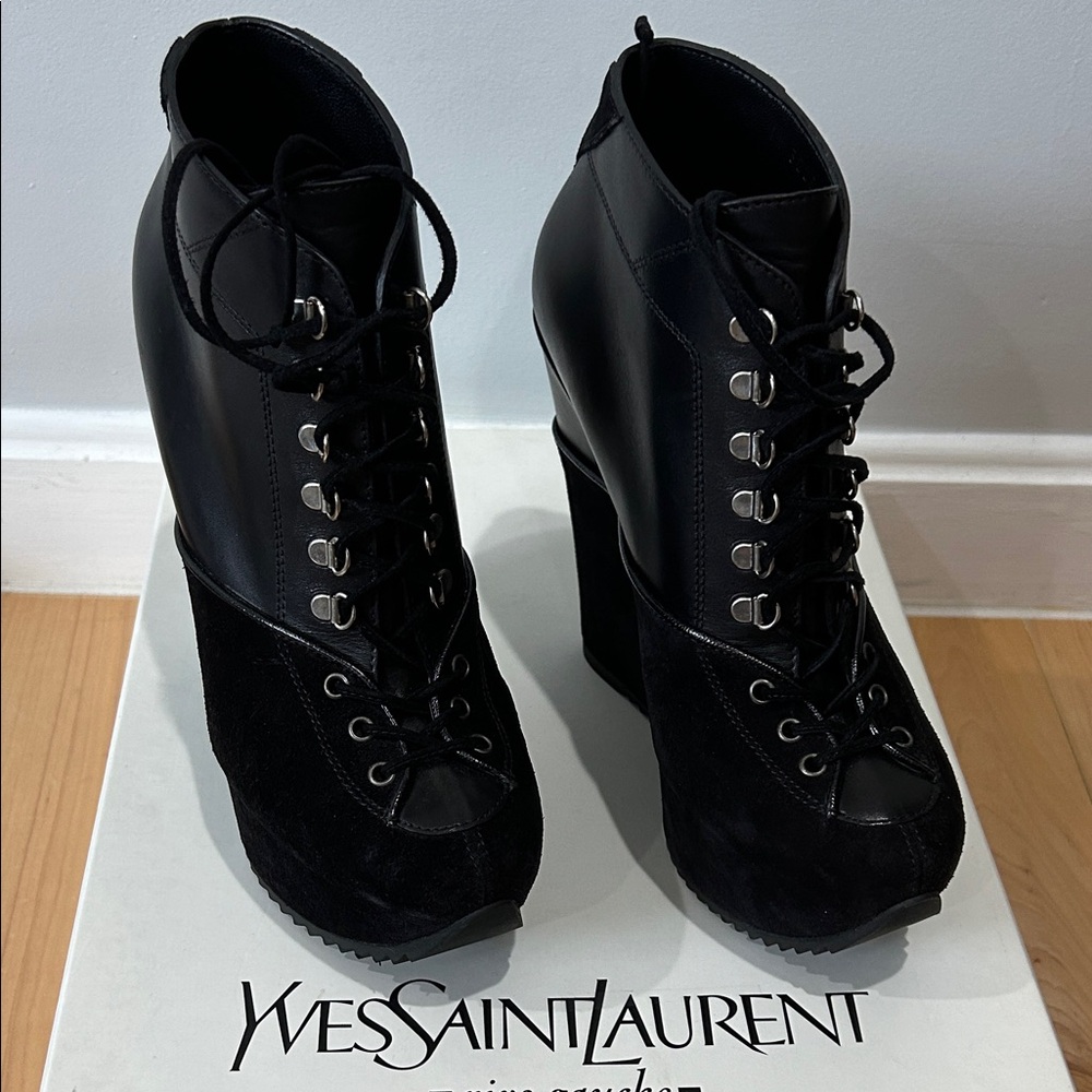 Yves Saint Laurent Black Lace Up Boots